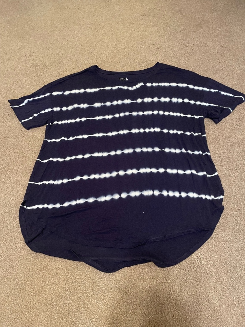 Time and Tru Womens Tie Dye Tunic Top Navy White Size L